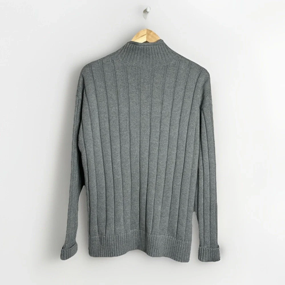 J. Crew Womens XL Gray Cable Knit Sweater Mock Neck Long Sleeve Cotton Pullover - Picture 5 of 7